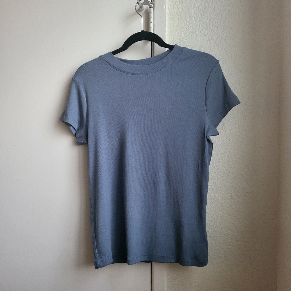 Blue Ribbed Stretch Tee